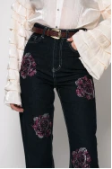 Jean straight leg με flower στρας μπλε ντένιμ