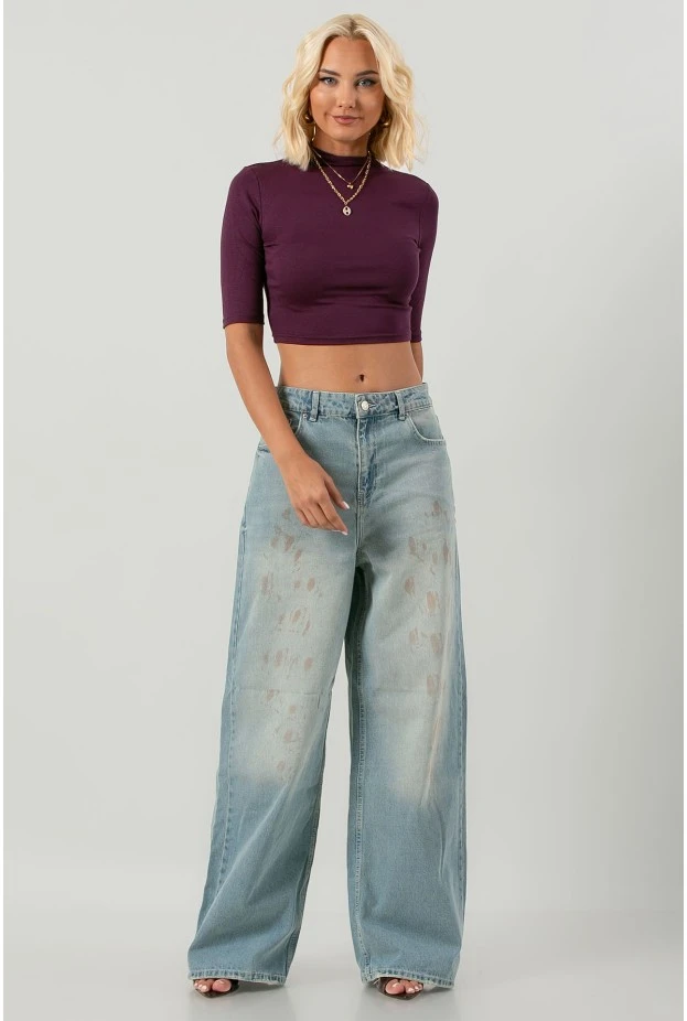 Jean loose fit με splash μπλε