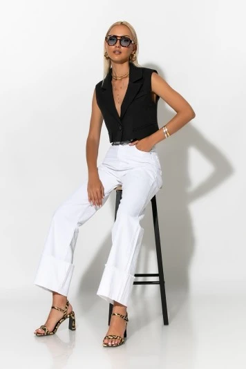 Jean straight leg με μάξι ρεβέρ λευκό