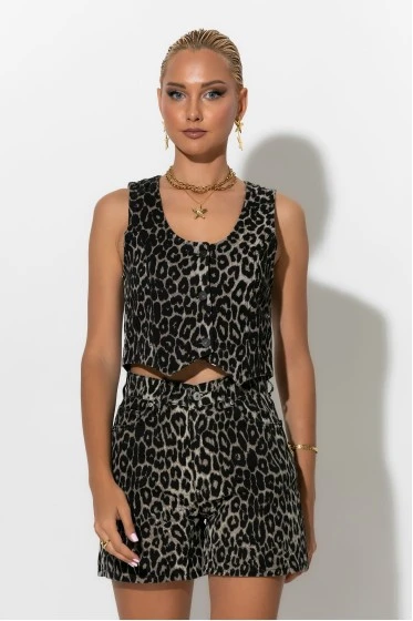 Jean σορτς leopard print γκρι