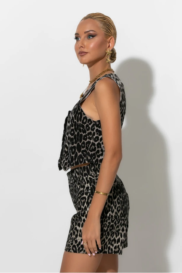 Jean σορτς leopard print γκρι