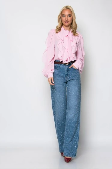 Jean straight leg με στρας μπλε