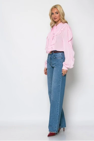 Jean straight leg με στρας μπλε