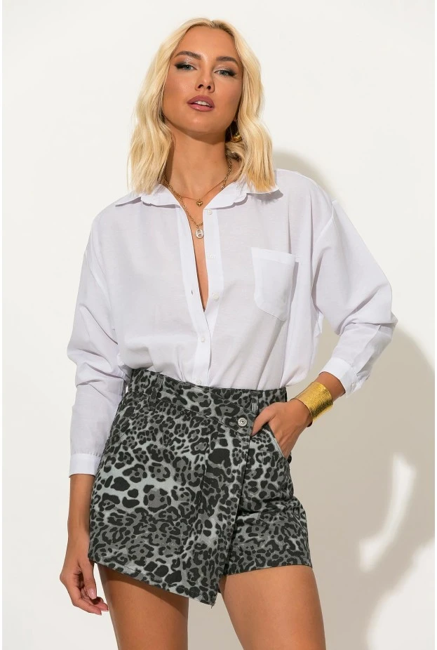 Jean σορτς φάκελος λεοπάρ γκρι