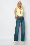 Jean wide leg low rise μπλε
