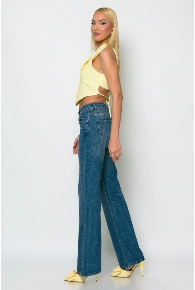 Jean wide leg low rise μπλε