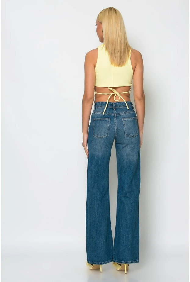 Jean wide leg low rise μπλε
