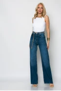 Jean wide leg με ξέφτια στην μέση μπλε
