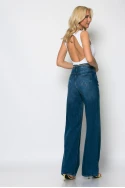 Jean wide leg με ξέφτια στην μέση μπλε