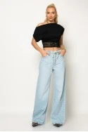 Jean wide leg με κορδόνι μπλε ανοιχτό