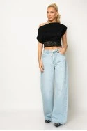 Jean wide leg με κορδόνι μπλε ανοιχτό