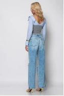 Jean straight leg με φθορές μπλε
