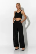 Σετ παντελόνι και crop top με τιράντες και ζώνη από χάντρες μαύρο Σετ παντελόνι και crop top με τιράντες και ζώνη από χάντρες μαύρο