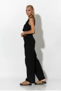 Σετ παντελόνι και crop top με τιράντες και ζώνη από χάντρες μαύρο Σετ παντελόνι και crop top με τιράντες και ζώνη από χάντρες μαύρο