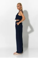 Σετ παντελόνι και crop top με τιράντες και ζώνη από χάντρες μπλε Σετ παντελόνι και crop top με τιράντες και ζώνη από χάντρες μπλε