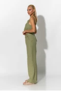 Σετ παντελόνι και crop top με τιράντες και ζώνη από χάντρες λαδί Σετ παντελόνι και crop top με τιράντες και ζώνη από χάντρες λαδί