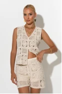 Σετ crochet γιλέκο και σόρτς με φόδρα μπεζ