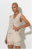 Σετ crochet γιλέκο και σόρτς με φόδρα μπεζ