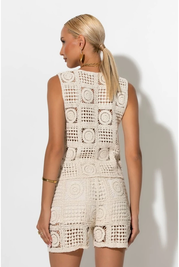 Σετ crochet γιλέκο και σόρτς με φόδρα μπεζ