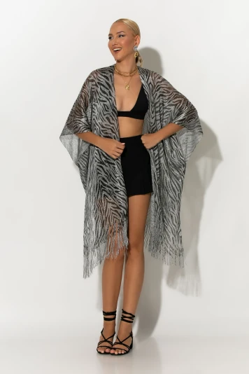 Κιμονό με κρόσια zebra print ασημί