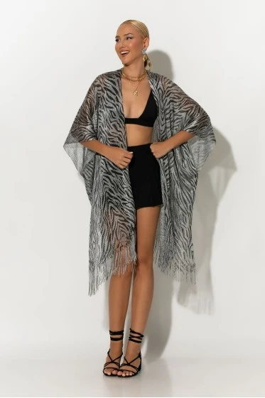 Κιμονό με κρόσια zebra print χρυσό