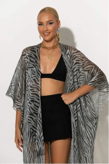 Κιμονό με κρόσια zebra print ασημί
