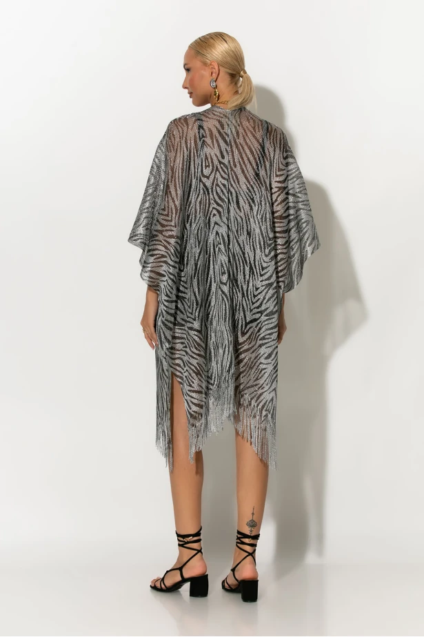 Κιμονό με κρόσια zebra print ασημί Κιμονό με κρόσια zebra print ασημί