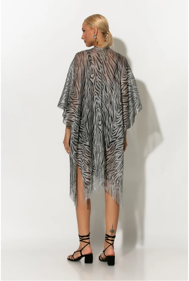 Κιμονό με κρόσια zebra print ασημί