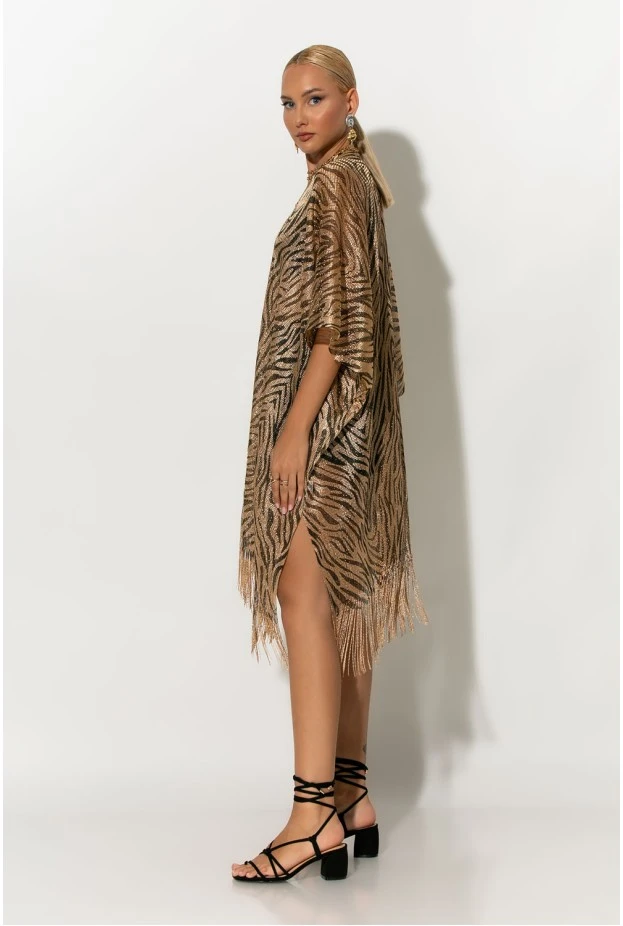 Κιμονό με κρόσια zebra print χρυσό