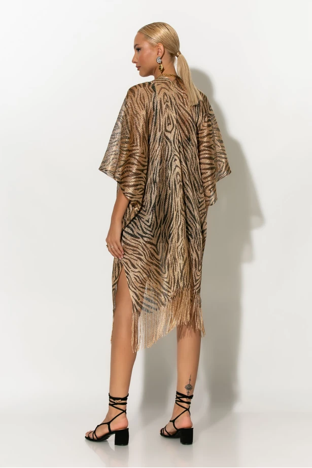 Κιμονό με κρόσια zebra print χρυσό Κιμονό με κρόσια zebra print χρυσό