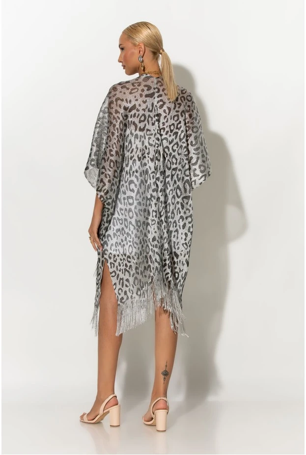 Κιμονό με κρόσια leopard print ασημί