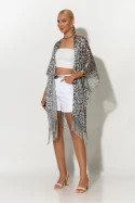 Κιμονό με κρόσια leopard print ασημί