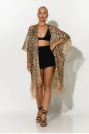 Κιμονό με κρόσια leopard print χρυσό