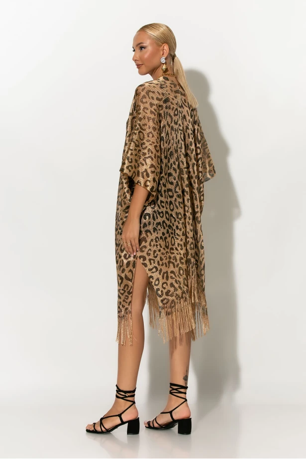 Κιμονό με κρόσια leopard print χρυσό