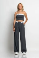 Σετ παντελόνα tailoring και στράπλες crop top ανθρακί