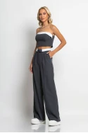 Σετ παντελόνα tailoring και στράπλες crop top ανθρακί