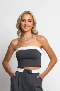Σετ παντελόνα tailoring και στράπλες crop top ανθρακί