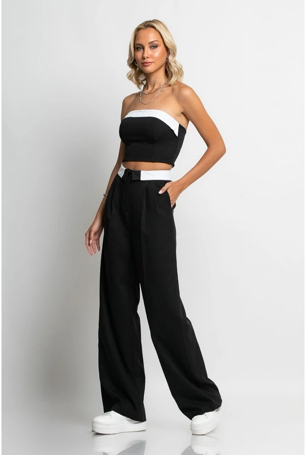 Σετ παντελόνα tailoring και στράπλες crop top μαύρο