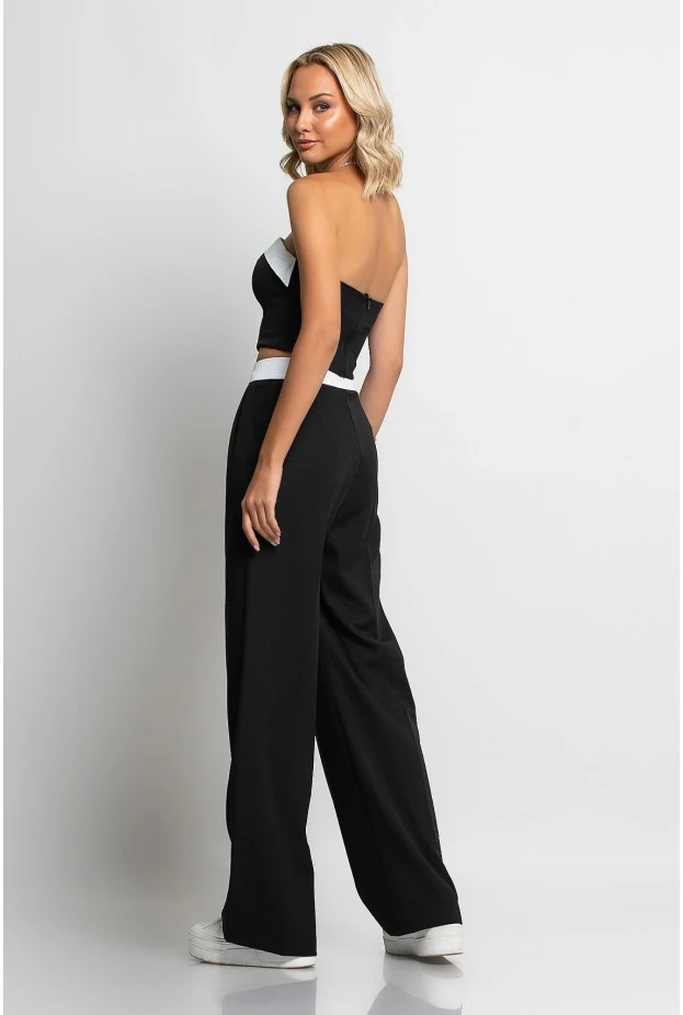 Σετ παντελόνα tailoring και στράπλες crop top μαύρο