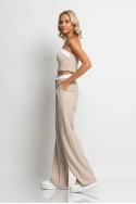 Σετ παντελόνα tailoring και στράπλες crop top μπεζ