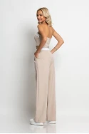 Σετ παντελόνα tailoring και στράπλες crop top μπεζ