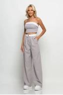 Σετ παντελόνα tailoring και στράπλες crop top γκρι ανοιχτό
