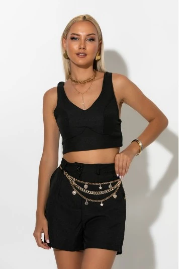 Σετ crop top τιραντέ και σορτς τύπου λινό ρουά