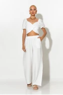 Σετ crop top με V και παντελόνι λευκό Σετ crop top με V και παντελόνι λευκό