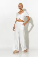 Σετ crop top με V και παντελόνι λευκό Σετ crop top με V και παντελόνι λευκό