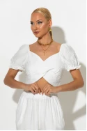 Σετ crop top με V και παντελόνι λευκό Σετ crop top με V και παντελόνι λευκό