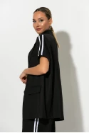 Σετ oversized κοντομάνικο blazer με βάτες και παντελόνι με ρίγες μαύρο Σετ oversized κοντομάνικο blazer με βάτες και παντελόνι με ρίγες μαύρο