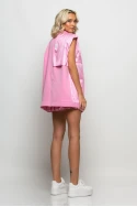Σετ oversized αμάνικο blazer και μίνι φούστα-σορτς πλισέ ροζ