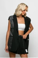 Σετ oversized αμάνικο blazer και μίνι φούστα-σορτς πλισέ μαύρο
