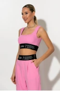 Σετ crop top με cup και παντελόνα με λάστιχο στην μέση ροζ Σετ crop top με cup και παντελόνα με λάστιχο στην μέση ροζ